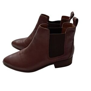 Lucky Brand Lufti Ankle Chelsea Boots Women's 9 Brown Leather Pull On Block Heel